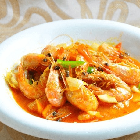 绿色食物之咖喱虾
