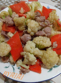 家常菜肉炒菜花