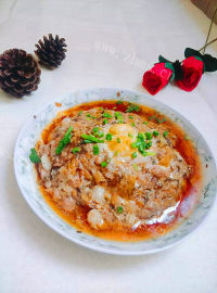 咸蛋蒸肉饼做法图解6)