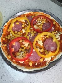 美味的火腿玉米披萨做法图解15)