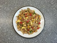 清淡的三色椒鸡丁蛋炒饭做法图解11)