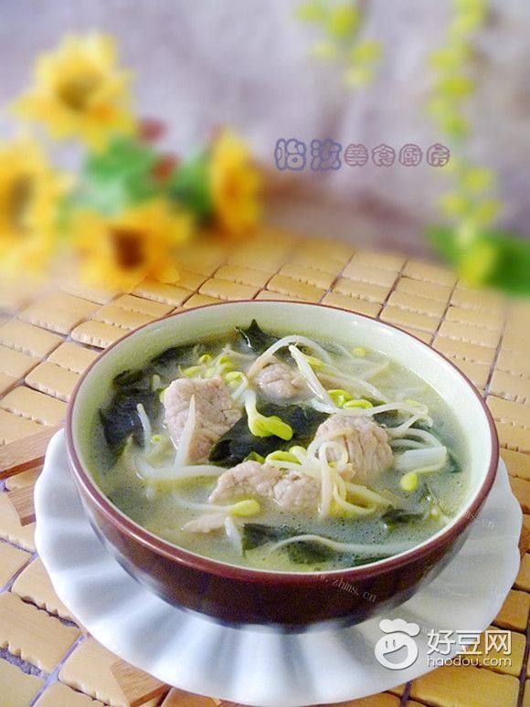 螺旋藻豆芽肉片汤