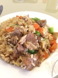 诱人的羊肉手抓饭做法图解6)