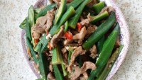 家常菜秋葵炒肉片