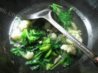 美味佳肴里脊肉菠菜花菜羹做法图解9)