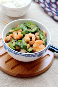 家常菜秋葵炒虾仁