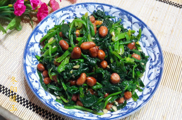 垂涎欲滴的陈醋菠菜花生米