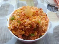 快餐鸡蛋辣白菜炒饭做法图解7)