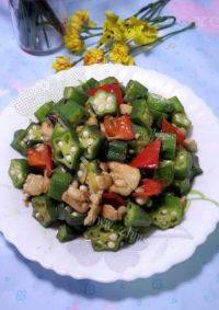 香菇鸡肉炒秋葵做法图解13)