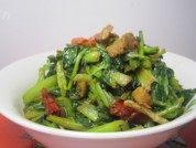 家常菜苔菜炒肉丝做法图解4)