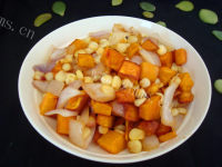 味美的洋葱红薯炒玉米粒的做法图解八