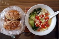 美味的青菜番茄蛋面做法图解10)