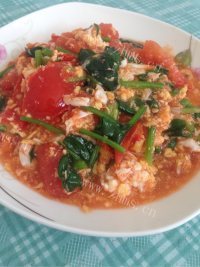 美味的菠菜西红柿炒蛋做法图解8)