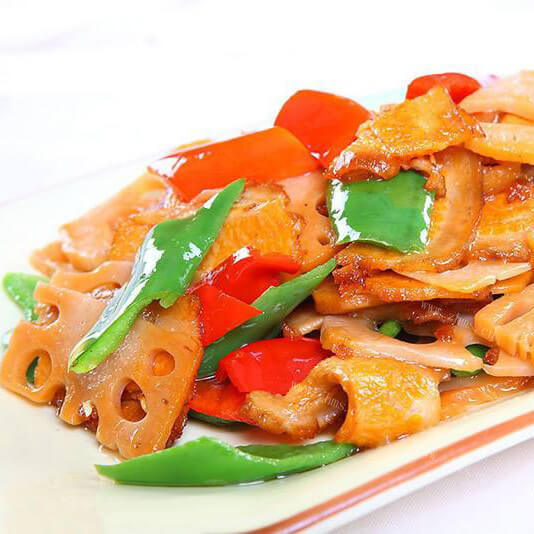 美味肉丝炒青椒藕片
