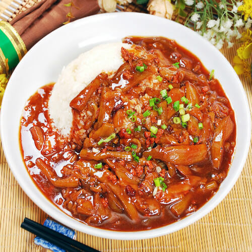 快餐茄子肉丝盖浇饭