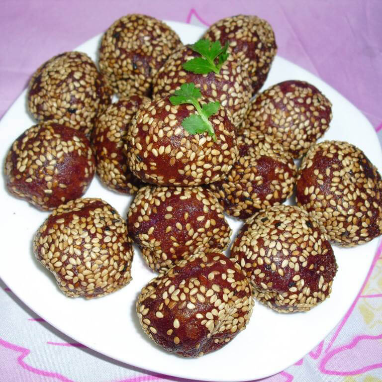 南瓜紫薯麻团
