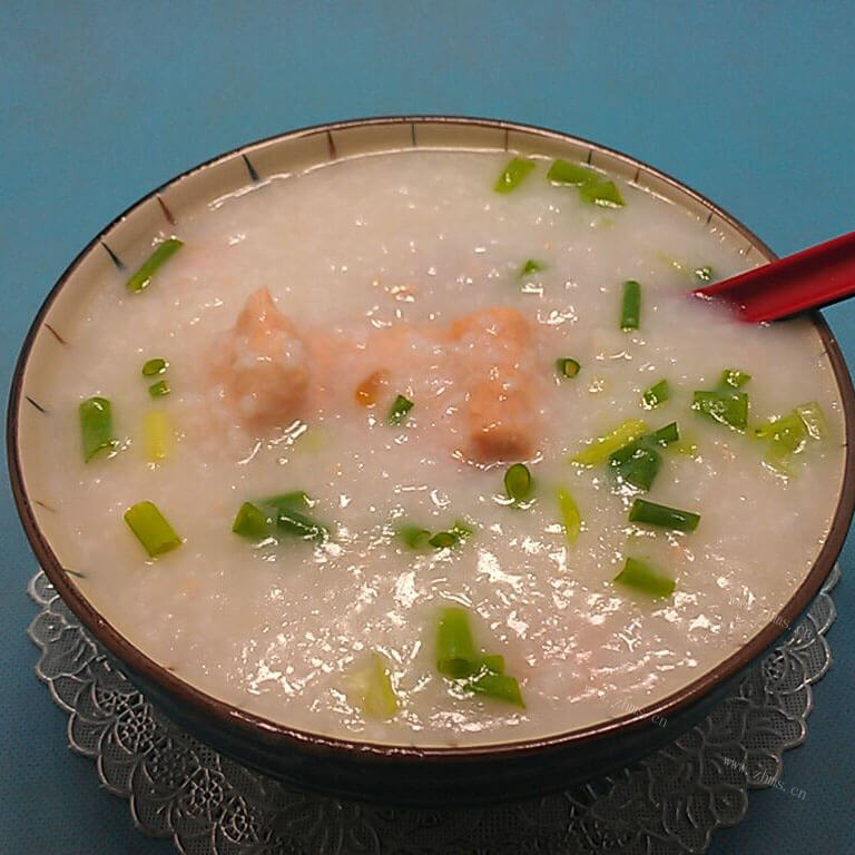 美味的菜心三文鱼粥