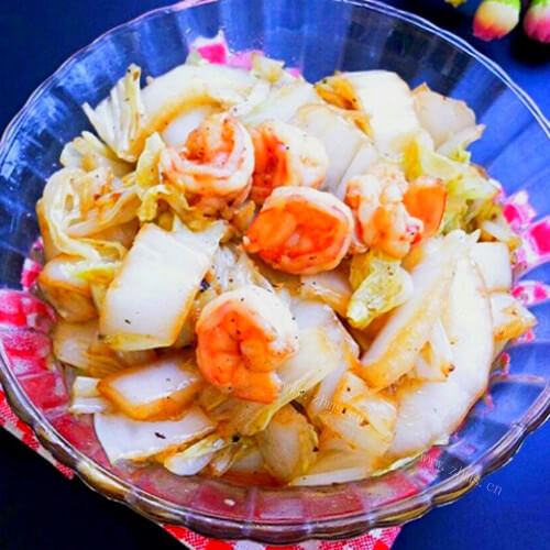 鲜嫩豉油白菜炒虾仁
