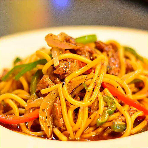 香辣黑椒肉丝意面