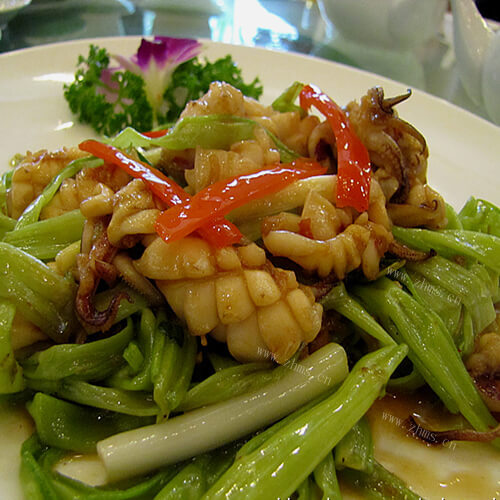 家常通菜梗炒肉粒