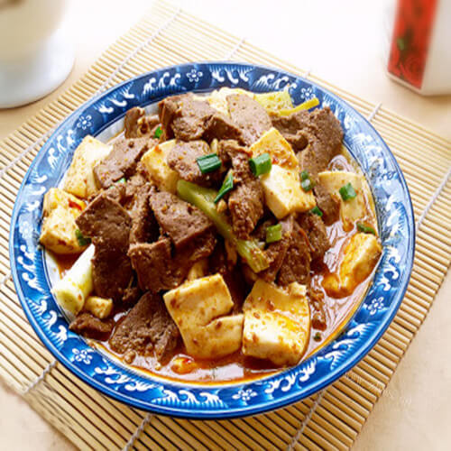 美味营养孜然豆腐烧羊肝