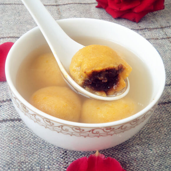 自制豆沙馅南瓜汤圆