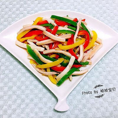 好吃的彩椒爆鱿条做法图解7)