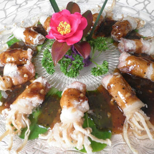 好吃的羊肉卷金针菇