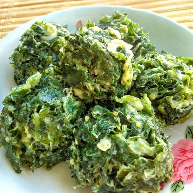 咸鲜的蒸茼蒿丸子