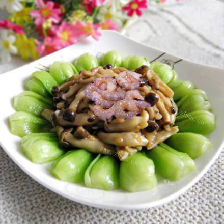 美味油菜虾仁海鲜菇