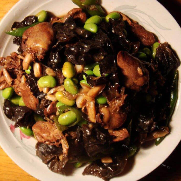 美味鸡心烧毛豆