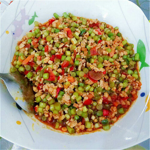 蒜薹肉末炒豆粒