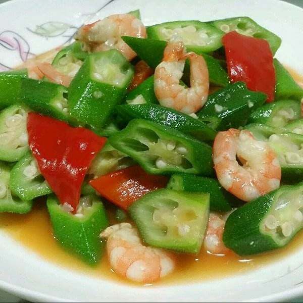 「美味可口」辣炒虾仁秋葵