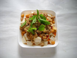 腊豆肉末蒸豆腐做法图解9)