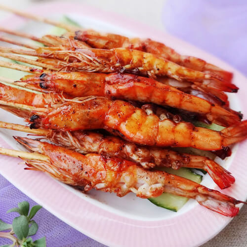 美味的电饼档烤虾