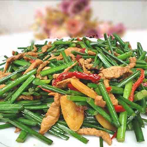 简单的韭菜苔炒肉丝的做法