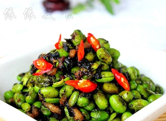 家常榄菜肉丁炒毛豆
