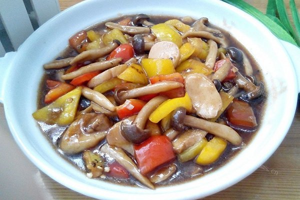 彩椒炒双菇