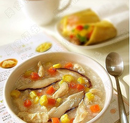 香菇鸡肉粥 烤牛肉卷饼