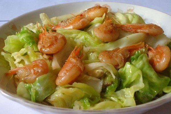 加拿大野生北极虾 虾仁清炒卷心菜