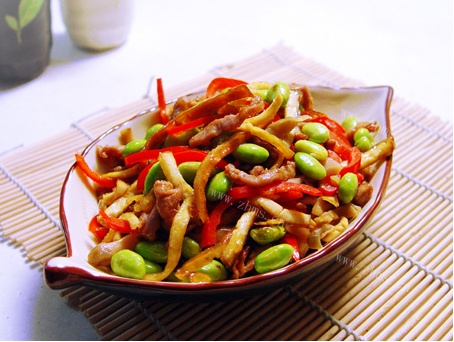 毛豆米香干炒肉丝