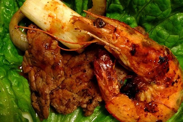 黑胡椒烤肉、红酒煎虾