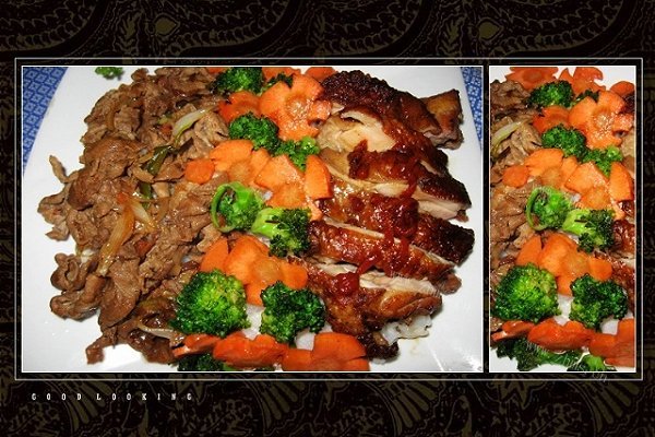 羊肉煎鸡双拼饭