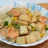 玉米虾仁炒豆腐