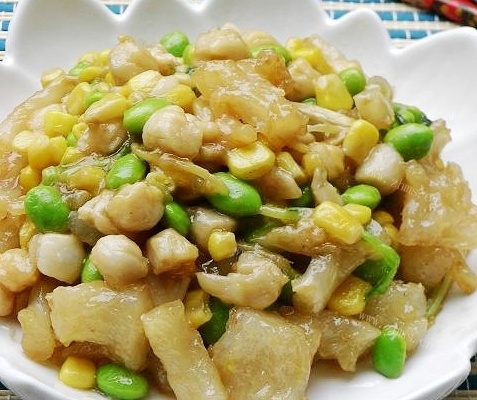 蹄筋干贝炒毛豆