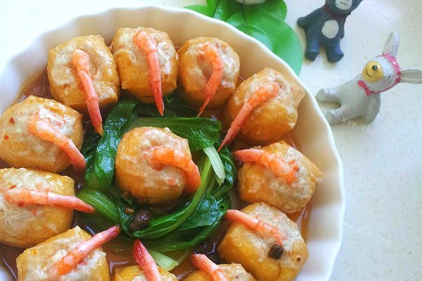 蒸酿虾仁豆腐泡