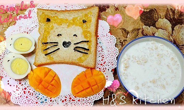自制猫咪吐司 牛奶燕麦粥
