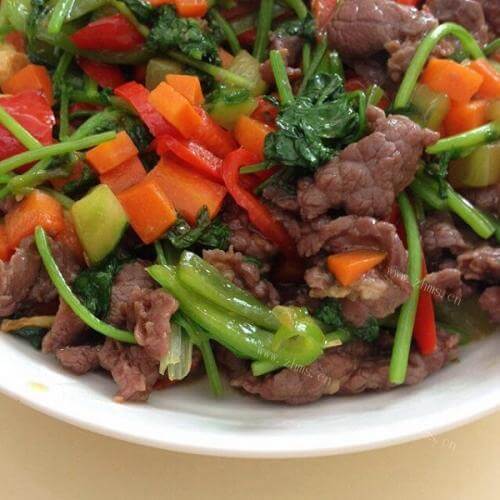 花团锦簇-小棠菜炒牛肉