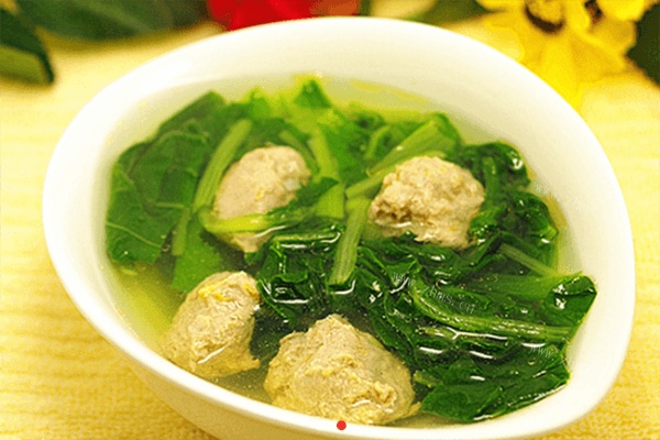 小白菜汆丸子做法图解9)