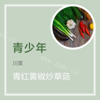 家常菜青红黄椒炒草菇